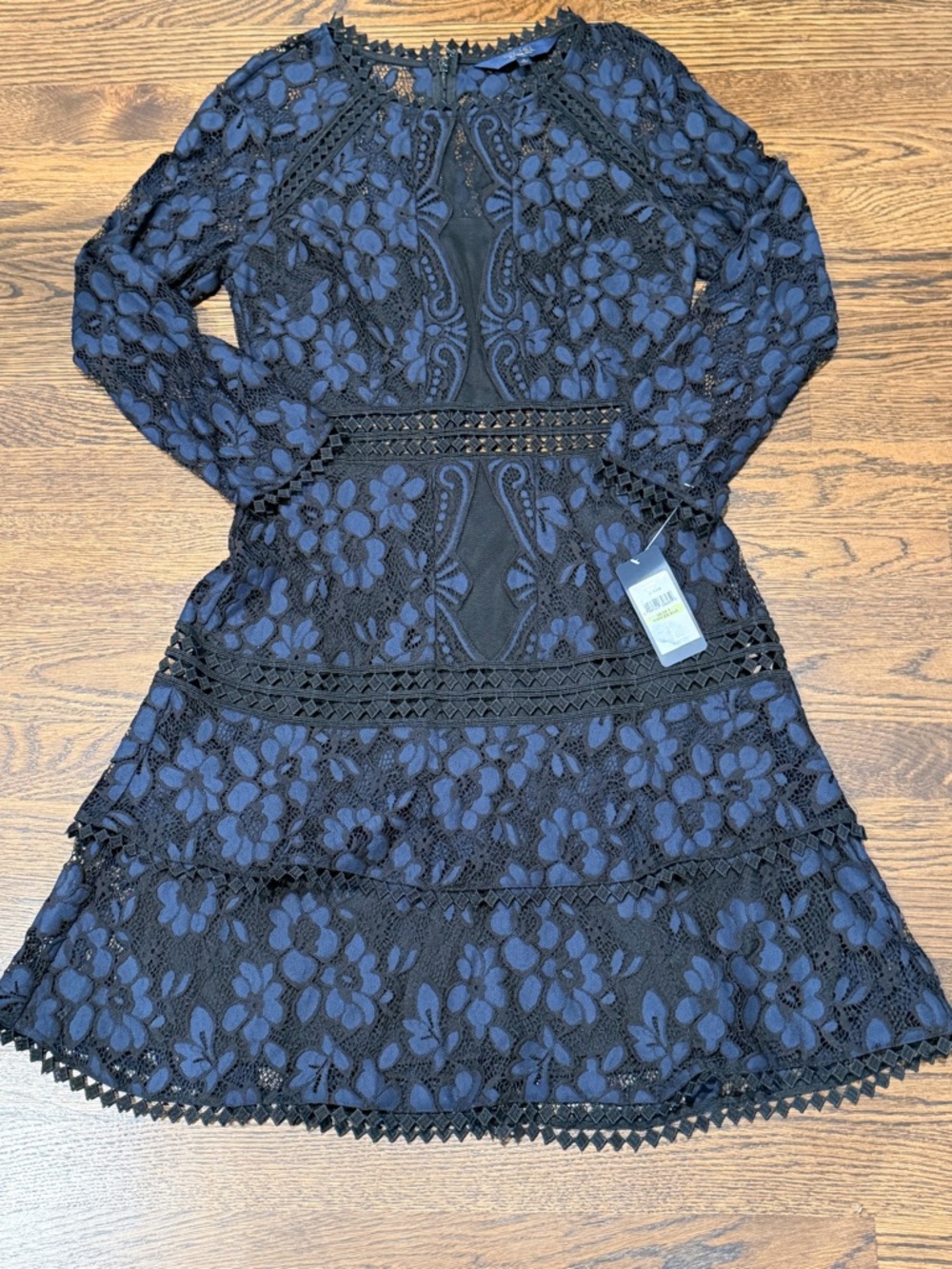 Rachel Roy Cadet Navy Black Lace Dress Long Sleeve Sheer Panel Mini NWT Size 4